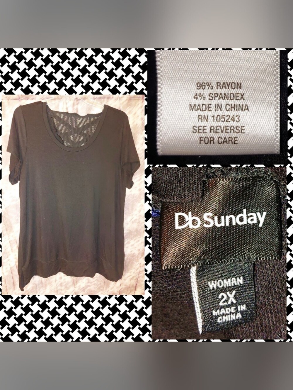 DB Sunday brand Black Soft Knit Top w/Back Lattice Detail Sz 2X(18/20)